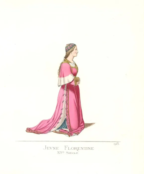 Framed Print : Costume of a young woman of Florence, 14th century Framed Print : Costume of a young woman of Florence, 14th century