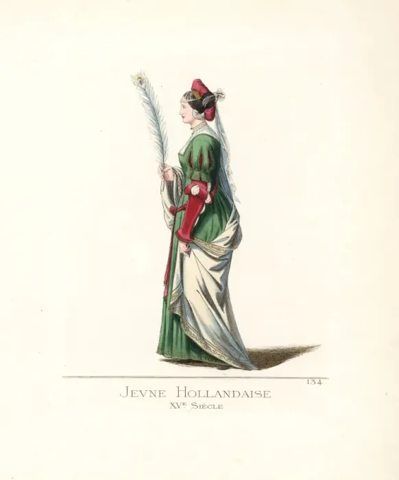 Framed Print : Costume of a young woman of Holland, 15th century Framed Print : Costume of a young woman of Holland, 15th century