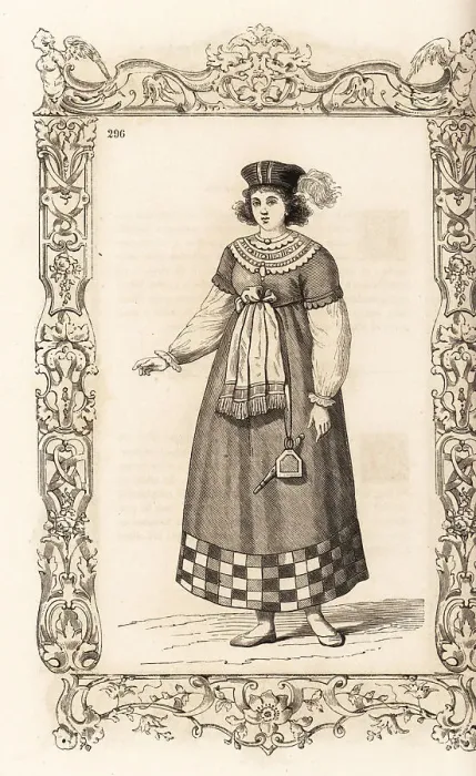 Framed Print : Costume of a young woman of Lolland, 16th century Framed Print : Costume of a young woman of Lolland, 16th century