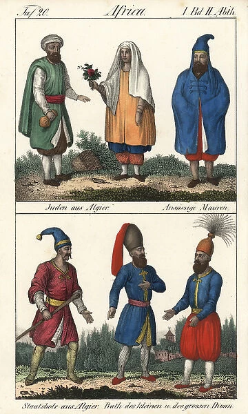 Costumes of Algiers; Jewish couple, Moor, National