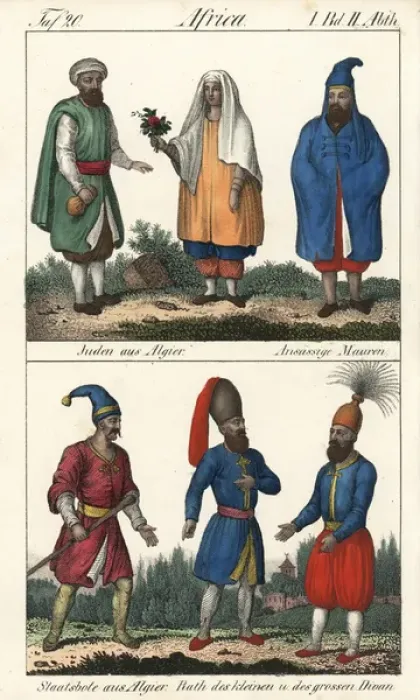 Framed Print : Costumes of Algiers; Jewish couple, Moor, National Framed Print : Costumes of Algiers; Jewish couple, Moor, National