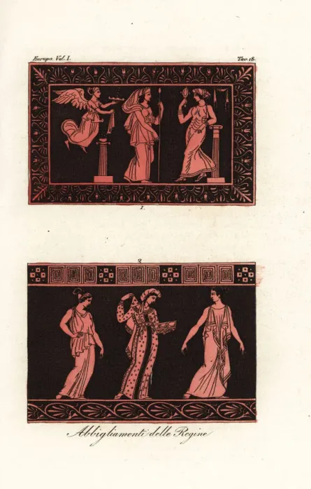 Framed Print : Costumes of ancient Greek queens from ancient vases Framed Print : Costumes of ancient Greek queens from ancient vases