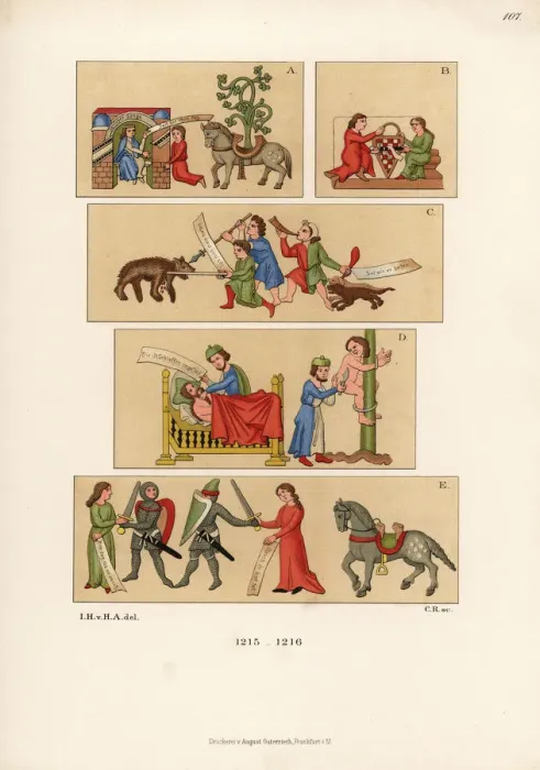 Framed Print : Costumes from the early 13th century Framed Print : Costumes from the early 13th century