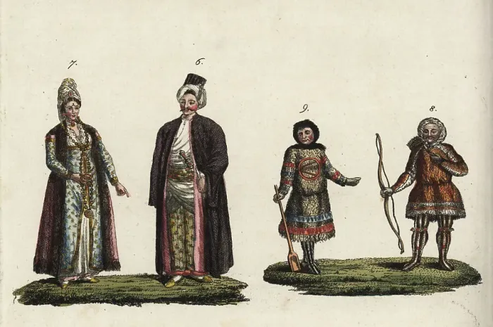 Framed Print : Costumes of European people, 18th century Framed Print : Costumes of European people, 18th century