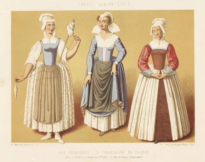Framed Print : Costumes of French peasant women and maid, 16th century Framed Print : Costumes of French peasant women and maid, 16th century