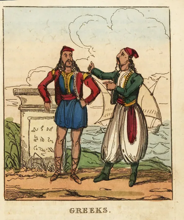 Framed Print : Costumes of Greek men, early 19th century Framed Print : Costumes of Greek men, early 19th century