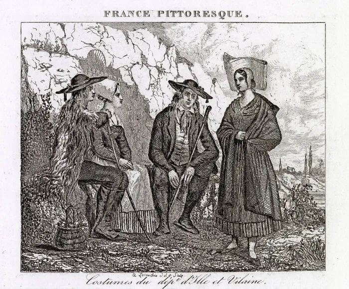 Framed Print : Costumes of the habitants of Ille and Vilaine, Brittany (East). Date: 1835 Framed Print : Costumes of the habitants of Ille and Vilaine, Brittany (East). Date: 1835