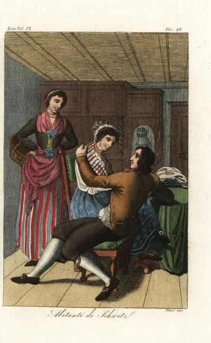 Framed Print : Costumes of the inhabitants of Schwyz, Switzerland Framed Print : Costumes of the inhabitants of Schwyz, Switzerland