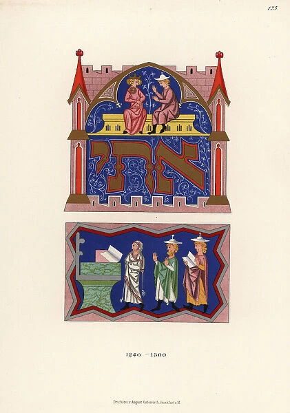 Costumes of Jewish noble woman and rabbi, 13th century