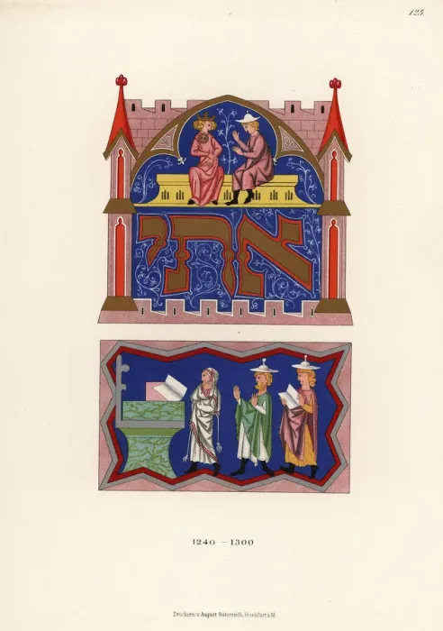 Framed Print : Costumes of Jewish noble woman and rabbi, 13th century Framed Print : Costumes of Jewish noble woman and rabbi, 13th century