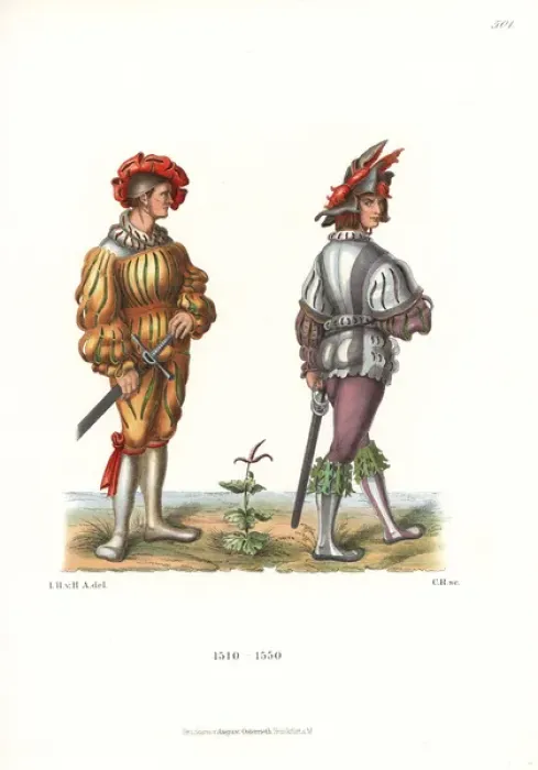 Framed Print : Costumes of Landsknechte or German mercenaries Framed Print : Costumes of Landsknechte or German mercenaries
