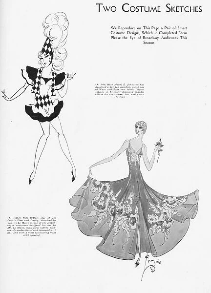 Two costumes sketches by Mabel E. Johnston