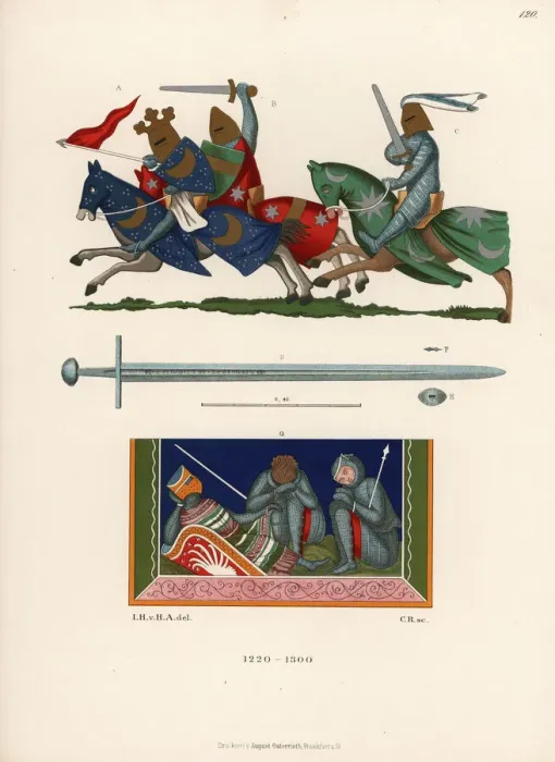 Framed Print : Costumes and sword of 13th century knights Framed Print : Costumes and sword of 13th century knights