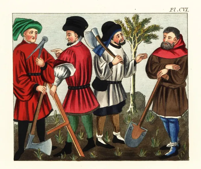 Framed Print : Costumes of workers of the 15th century Framed Print : Costumes of workers of the 15th century