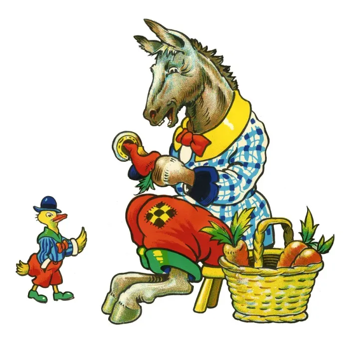 Framed Print : Cot header design, Horse with Carrots and Duck Framed Print : Cot header design, Horse with Carrots and Duck