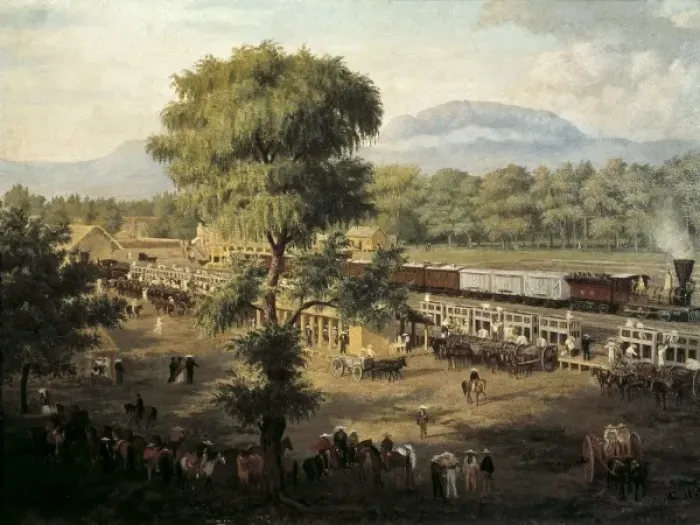Framed Print : COTO Y MALDONADO, Luis (1830-1891). Train in Framed Print : COTO Y MALDONADO, Luis (1830-1891). Train in