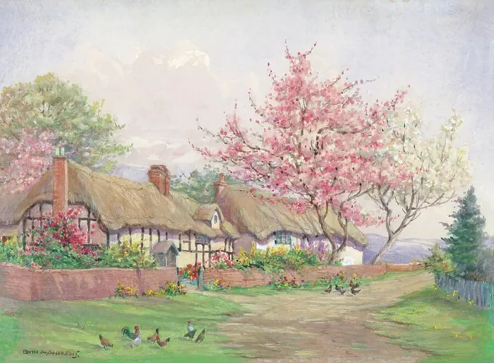 Framed Print : Cottage Gardens Garden Flowers Watercolour painting Framed Print : Cottage Gardens Garden Flowers Watercolour painting