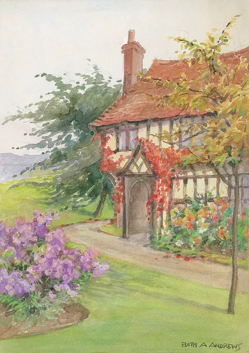 Framed Print : Cottage Gardens Garden Flowers Watercolour painting Framed Print : Cottage Gardens Garden Flowers Watercolour painting