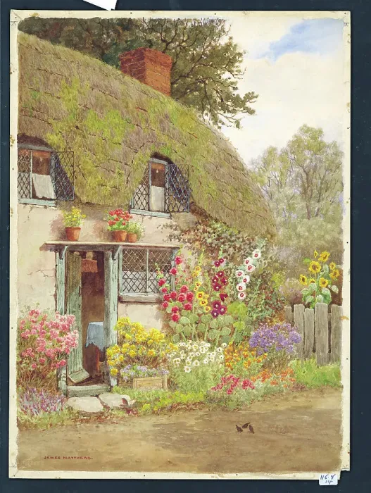 Framed Print : Cottage Landscape scene England Watercolour painting Framed Print : Cottage Landscape scene England Watercolour painting