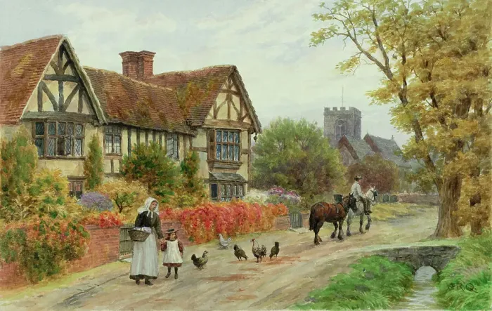 Framed Print : Cottages and church at Steventon, Oxfordshire Framed Print : Cottages and church at Steventon, Oxfordshire