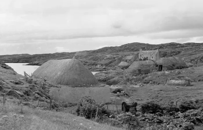 Framed Print : Cottages and a house in a bleak Scottish landscape Framed Print : Cottages and a house in a bleak Scottish landscape