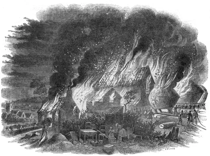Framed Print : Cottles Farm set ablaze Framed Print : Cottles Farm set ablaze