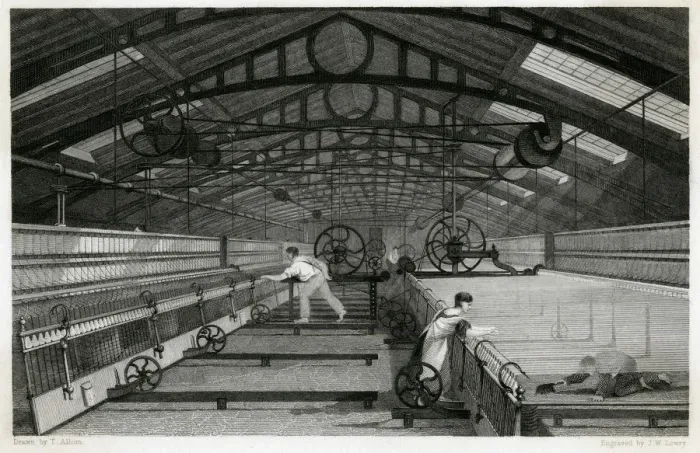 Framed Print : Cotton Mule Spinning 1835 Framed Print : Cotton Mule Spinning 1835