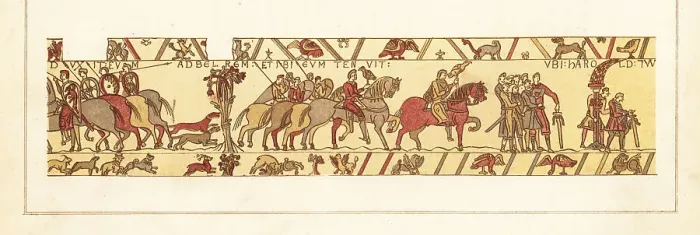Framed Print : Count Guy I of Ponthieu leads the captured Harold Godwinson to B Framed Print : Count Guy I of Ponthieu leads the captured Harold Godwinson to B