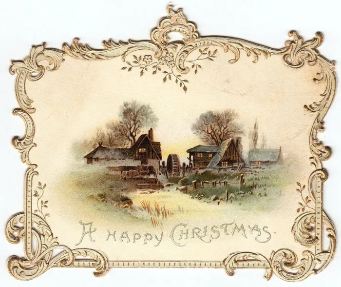 Framed Print : Country farming scene on a Christmas card Framed Print : Country farming scene on a Christmas card