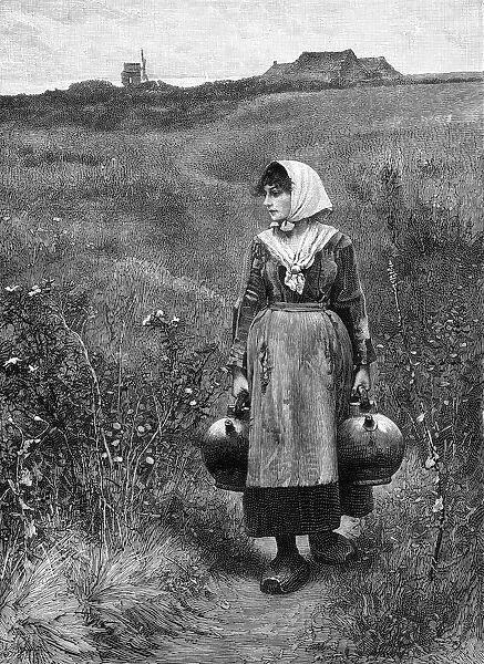 A country girl fetching water