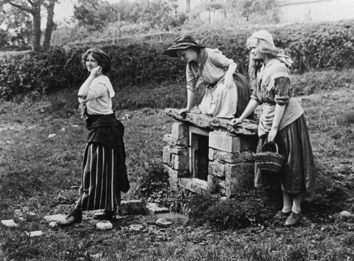 Framed Print : Country girls at the spring, 1890s Framed Print : Country girls at the spring, 1890s