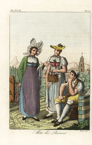 Two country maids in Bern, Switzerland, 18th century