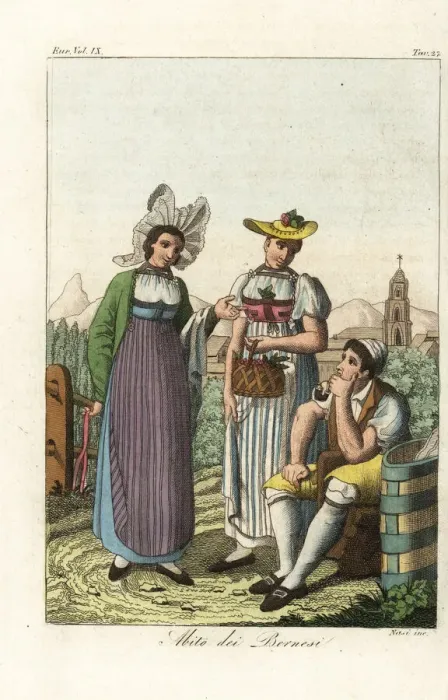 Framed Print : Two country maids in Bern, Switzerland, 18th century Framed Print : Two country maids in Bern, Switzerland, 18th century