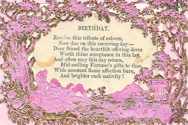 Country scene with Birthday verse on a greetings card