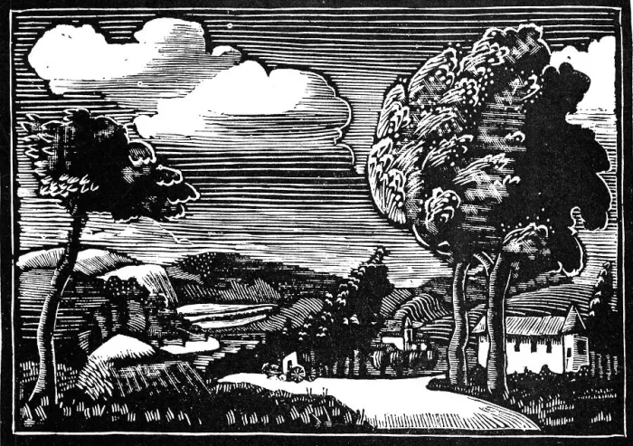 Framed Print : Countryside Woodcut Framed Print : Countryside Woodcut