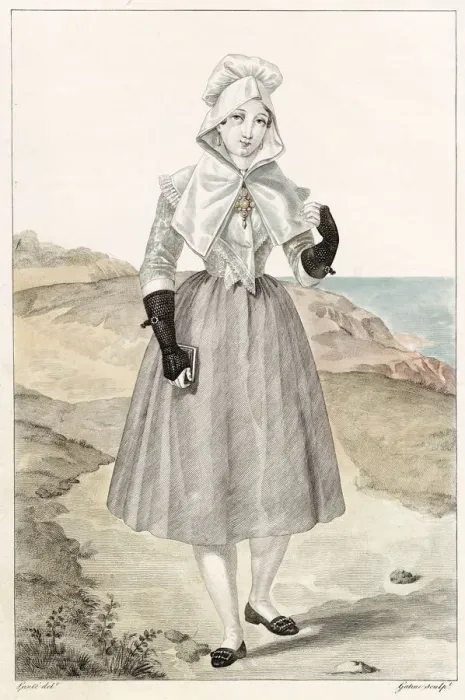 Framed Print : A countrywoman of Dieppe, going to mass in her best clothes Date: circa 1850