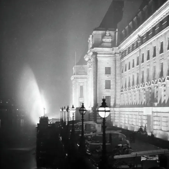 Framed Print : County Hall at night, London, probably 1920s Framed Print : County Hall at night, London, probably 1920s