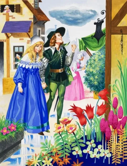 Framed Print : Couple admiring flowers