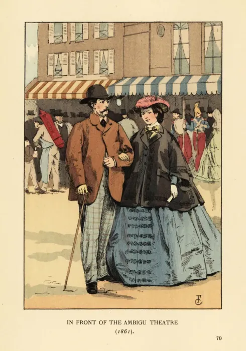 Framed Print : Couple in front of the Ambigu Theatre, 1857 Framed Print : Couple in front of the Ambigu Theatre, 1857