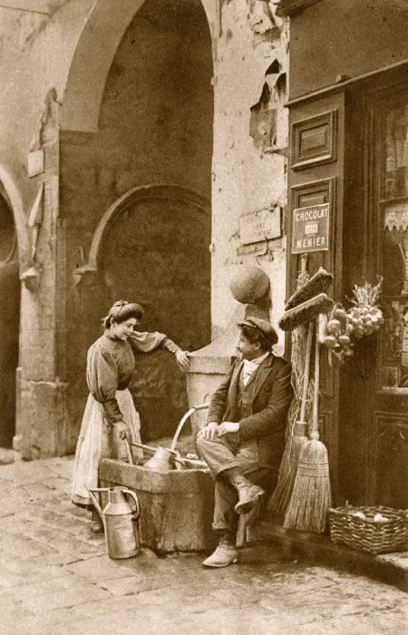 Framed Print : Couple chatting in Puget-Theniers, Alpes-Maritimes, France Framed Print : Couple chatting in Puget-Theniers, Alpes-Maritimes, France