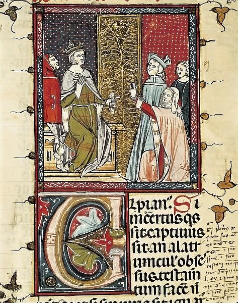 A couple claims justice before the king (14th c