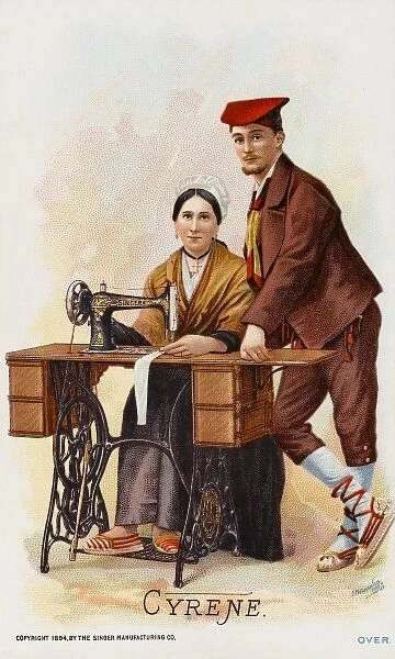 Couple from Cyrene, Libya with their Singer Sewing Machine