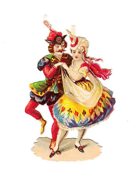 Couple dancing in fancy dress on a Victorian scrap