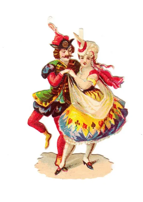 : Couple dancing in fancy dress on a Victorian scrap : Couple dancing in fancy dress on a Victorian scrap