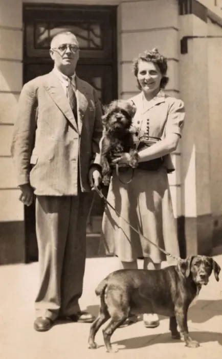 Framed Print : Couple with two dogs Framed Print : Couple with two dogs