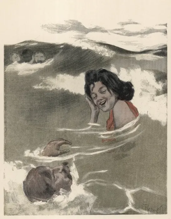Framed Print : Couple Enjoy Swim C1908 Framed Print : Couple Enjoy Swim C1908