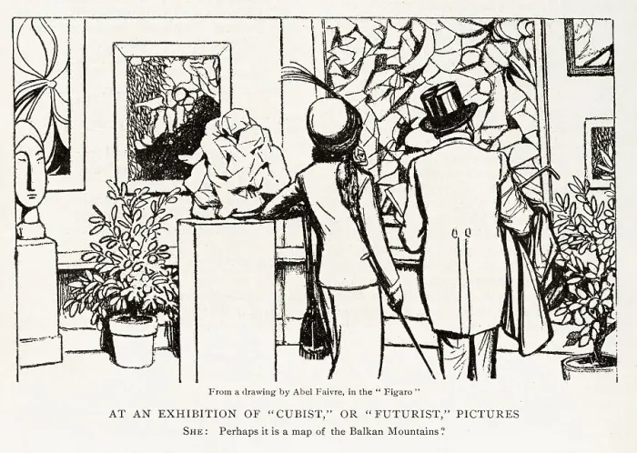 Framed Print : Couple at an exhibition of Cubist or Futurist pictures Framed Print : Couple at an exhibition of Cubist or Futurist pictures