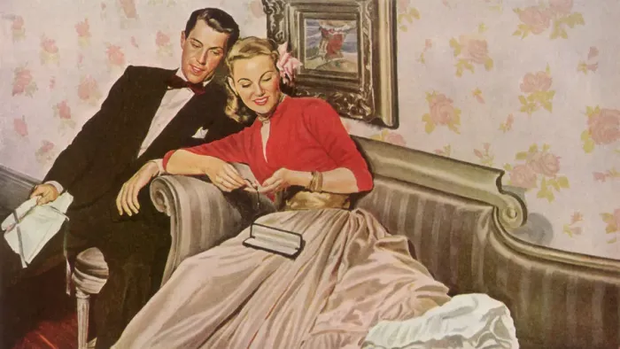 Framed Print : Couple Eyes New Watch Date: 1950 Framed Print : Couple Eyes New Watch Date: 1950