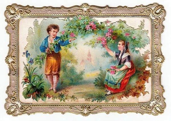 Couple in a garden on a greetings card