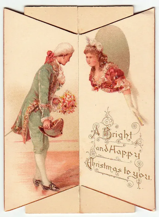 Framed Print : Couple in historical costume on a Christmas card Framed Print : Couple in historical costume on a Christmas card